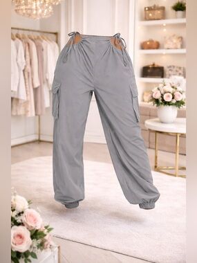 Cutout High-Waist Cargo Joggers - Gray